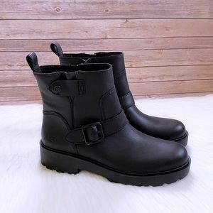 UGG Saoirse Black Leather Moto Boots NIB